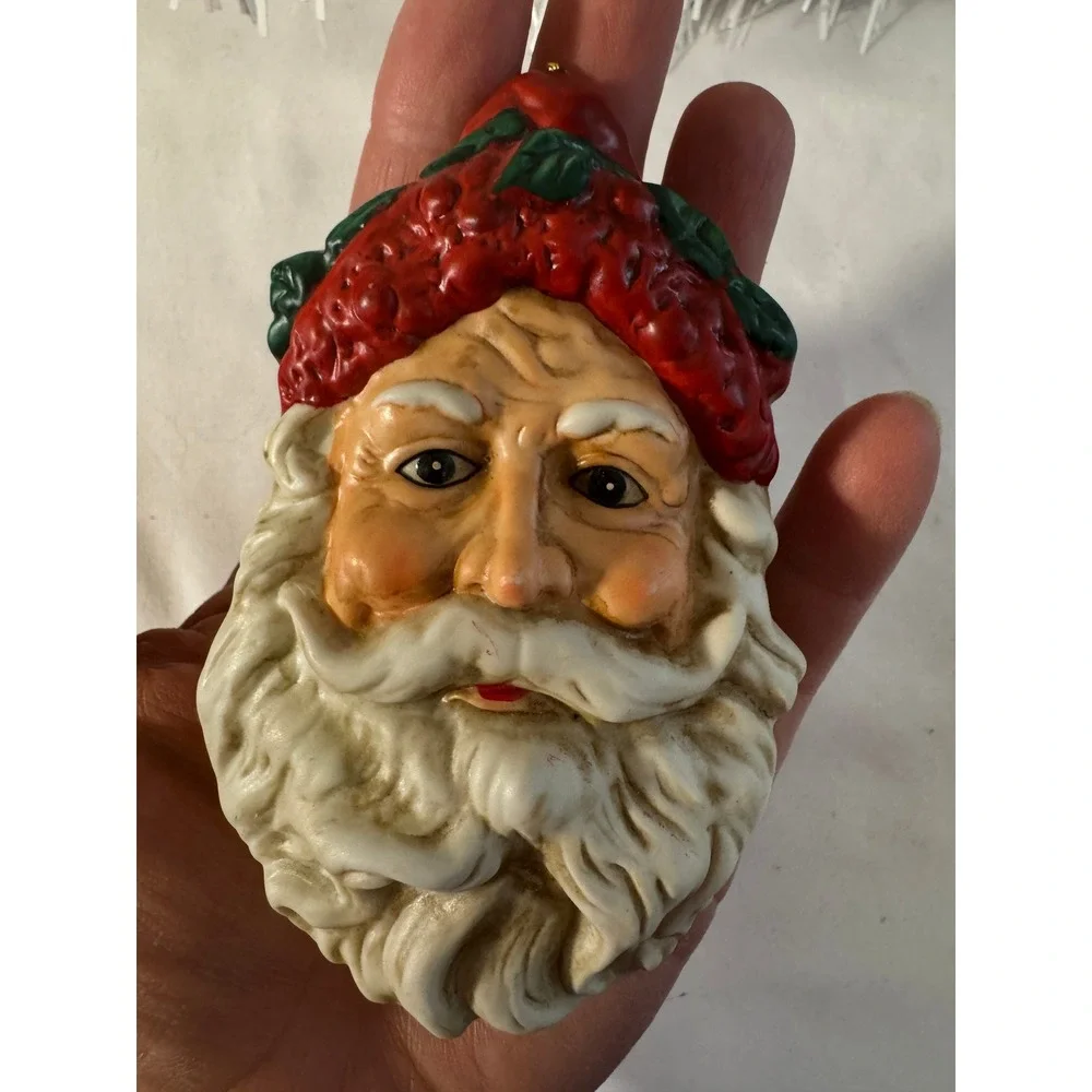 Santa Claus Ornaments Red White Vintage Style Set of 2